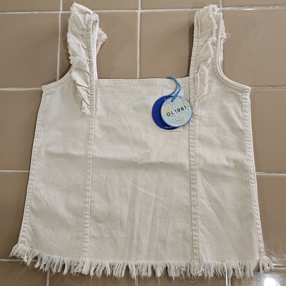 NWT! DL1961 Ruffle Fray Denim Crop Tank Top. Size Juniors Medium.